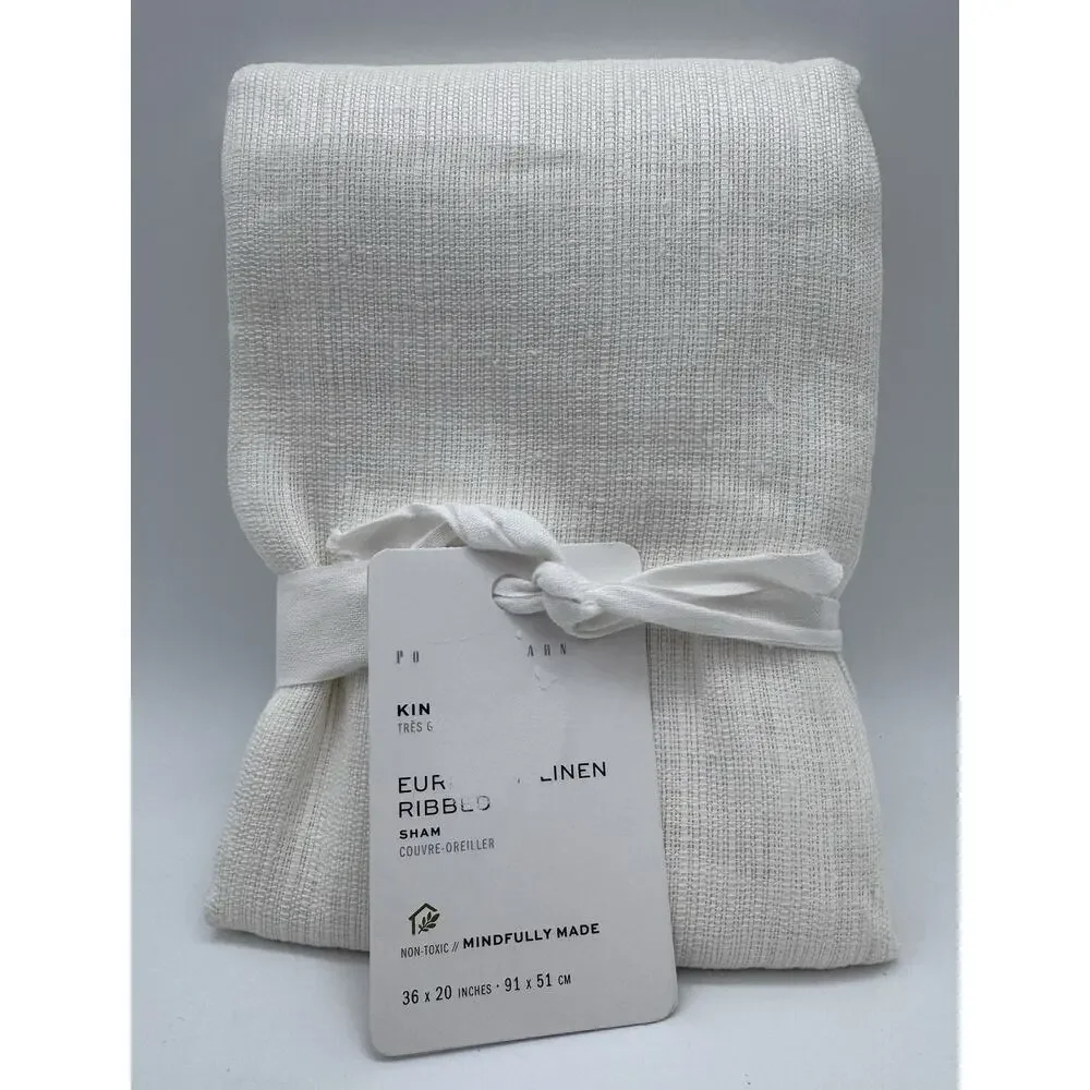 Pottery Barn King Sham White European Linen Ribbed 36